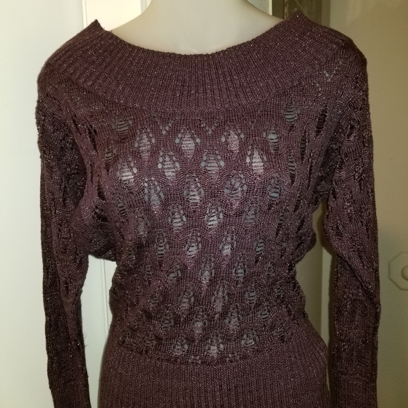 Guess Knit style Rich Purple Sweater with Gold Threading - Picture 2 of 5